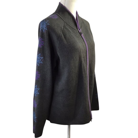 Eddie Bauer Sport Cardigan Sweater Full Zip Snowflake Women's XL Gray Fair Isle - Picture 1 of 9